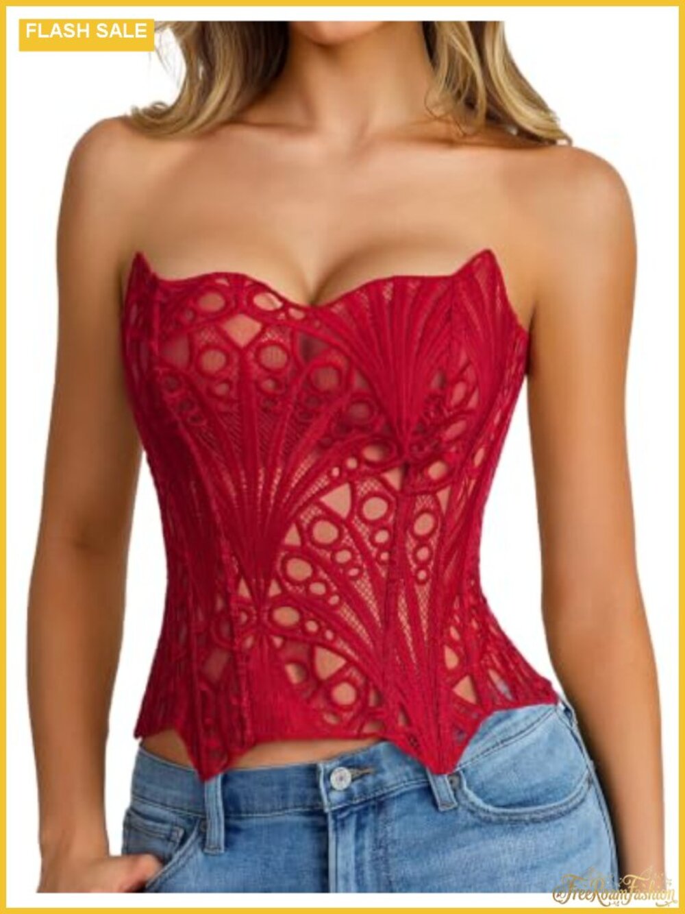 Lace Corset Top Bustier Lace-Up Overbust Sexy Party Club Y2K
